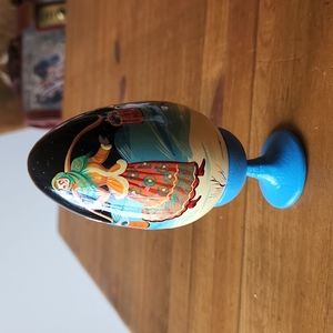 Russian Lacquered 3.5" Egg Winter Scene Signed by Artist Handmade Pristine!
